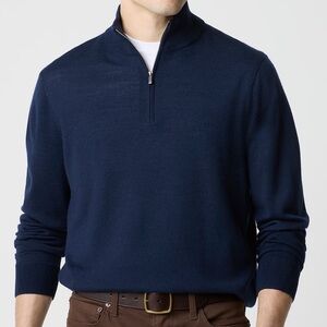 NWT J Crew Men's Deep Navy Merino Wool-blend Quarter-zip Size Medium